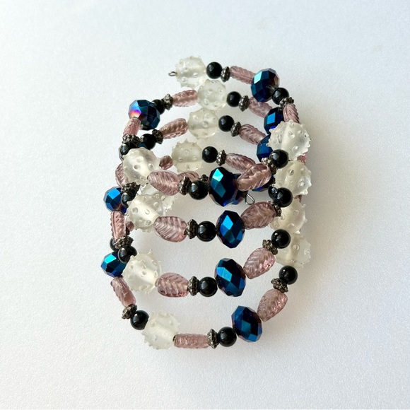 Vintage Glass Bead Bracelet on Memory Wire Artglass 8” - Picture 7 of 7